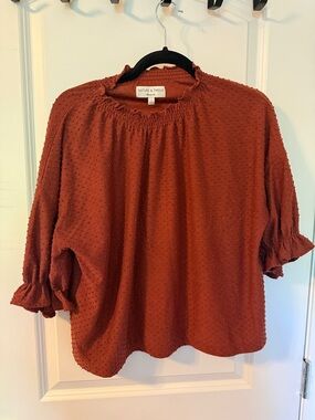 Madewell Rust Orange Swiss Dot Peasant Top